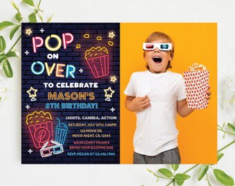 Movie Night Birthday Invitation Backyard Movie Night Party Invitation Slumber Party Movie Under The Stars Editable Instant Download MN1