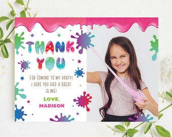 Slime Birthday Thank You Card with Photo Girl Slime Birthday Party Thank You Card Girl Birthday Thank You Note Editable Instant Download SL1