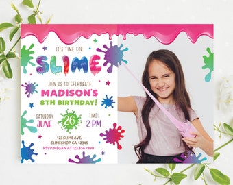 Slime Birthday Invitation with Photo Girl Slime Party Invitation Slime Birthday Invite Girl Birthday Invite Editable Instant Download SL1