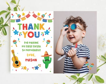 Fiesta Thank You Card Cactus Mexican Fiesta Thank You Card Boy's Let's Fiesta Birthday Thank You Note Editable Instant Download M2