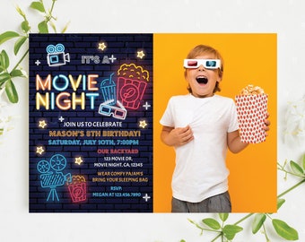 Movie Night Birthday Invitation Backyard Movie Night Party Invitation Slumber Party Movie Under The Stars Editable Instant Download MN1
