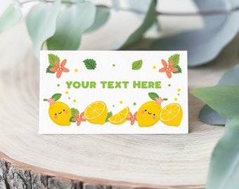 Editable Lemon Food Labels Lemon First Birthday Party Place Card Food Tents Citrus Lemonade Party Food Cards Birthday Instant Download, LE1