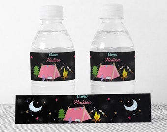 EDITABLE Glamping Water Bottle Label Let's Go Glamping Birthday Water Bottle Label Girly Glamping Party Decorations Instant Download GL1