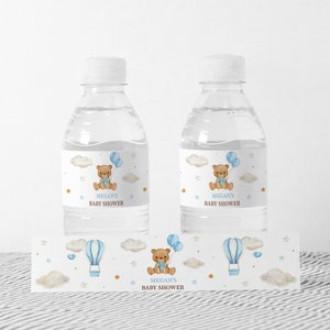 MODIFICABILE Teddy bear baby shower Etichetta bottiglia d'acqua Boy Baby Shower Etichetta bottiglia Orso Decorazioni a tema Download immediato stampabile TB1