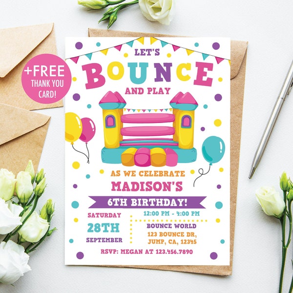 Bounce House Birthday Invitation Bounce House Invitation Girl Bounce House Party Bouncy Castle Jump Party Editable Instant Download BH1