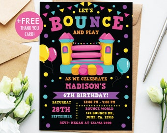 Bounce House Birthday Invitation Bounce House Invitation Girl Bounce House Party Bouncy Castle Jump Party Editable Instant Download BH1