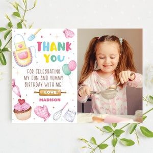 Backen Geburtstag Dankeschön Karte Cupcake Dekorieren Danke Notiz Kinder Kochen Geburtstag Mädchen Koch Party Editierbar Sofort Download CD1