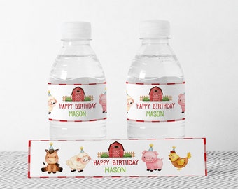 EDITABLE Farm Water Bottle Label Printable Boy's Barnyard Birthday Water Bottle Label Farm Party Decorations Instant Download F2