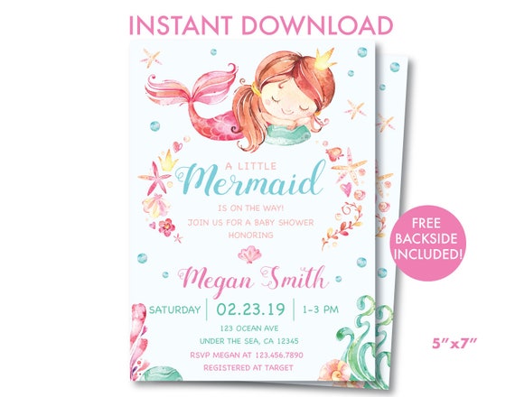 Under the Sea Baby Shower Invitation Printable, Mermaid Baby Shower Invitation, Mermaid Baby Shower Decorations, Instant Download, U1 Il_570xn