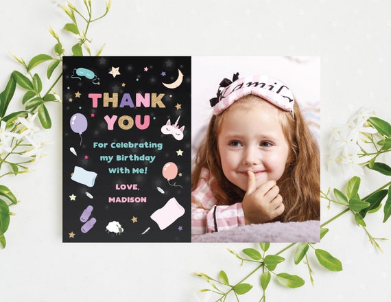 Sleepover Thank You Card Slumber Party Thank You Card Pajama Party Sleepover Birthday Thank You Note Editable Instant Download SO1 Il_570xn