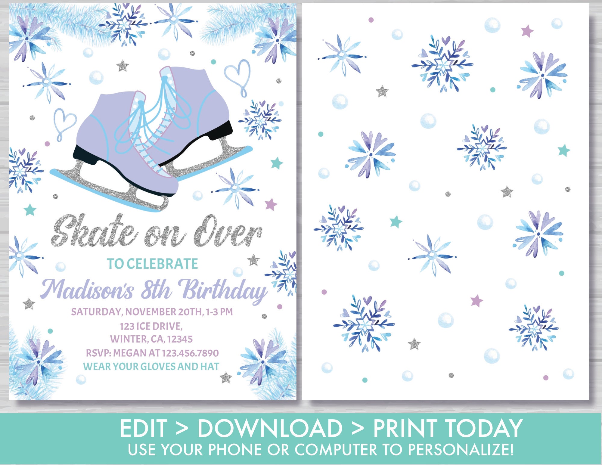 Ice Skating Birthday Invitation Girl Ice Skating Invitation Etsy