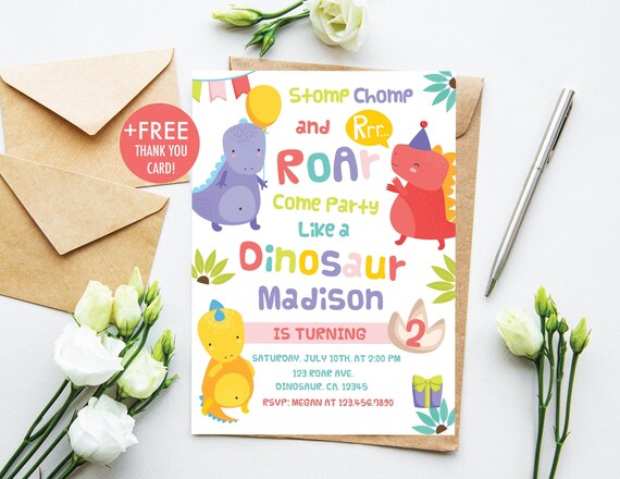 Dinosaur Birthday Invitation Girl Pink Dinosaur Roar Invitation Dinosaur Party Decorations Dino Party Invite Editable Instant Download D2 Il_570xn
