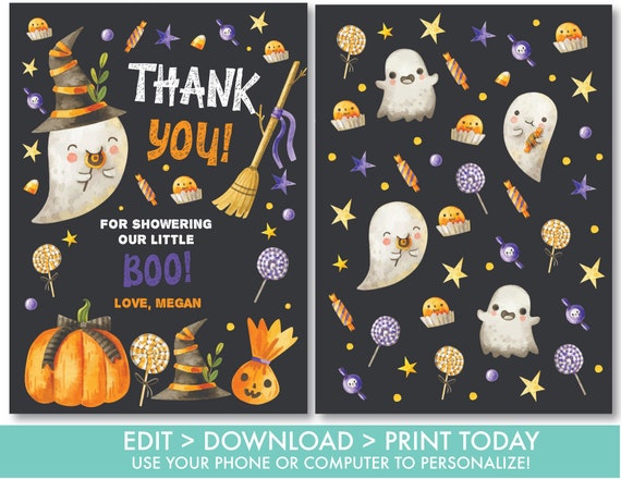 Halloween Thank You Card Printable Halloween Baby Shower - Etsy