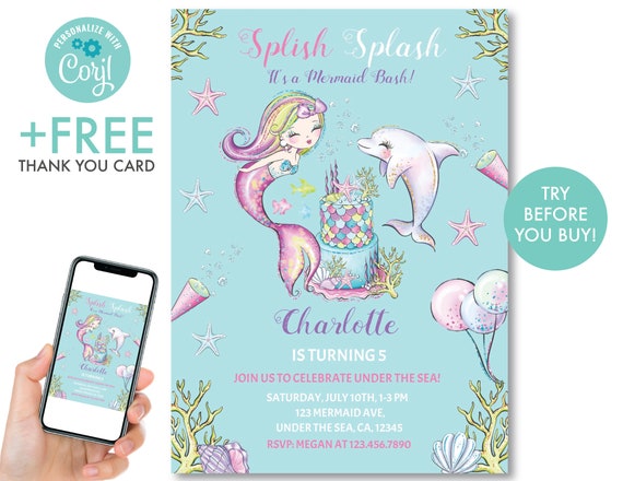 Buy Mermaid and Dolphin Birthday Invitation Under the Sea Birthday  Invitation Printable Under the Sea Party Decorations Instant Download, U2  Online in India 