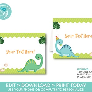 Dinosaurier Food Label druckbare Jungen Drei-Rex Geburtstag Food Label Dinosaurier Party Dekorationen bearbeitbar Sofortiger Download, D1