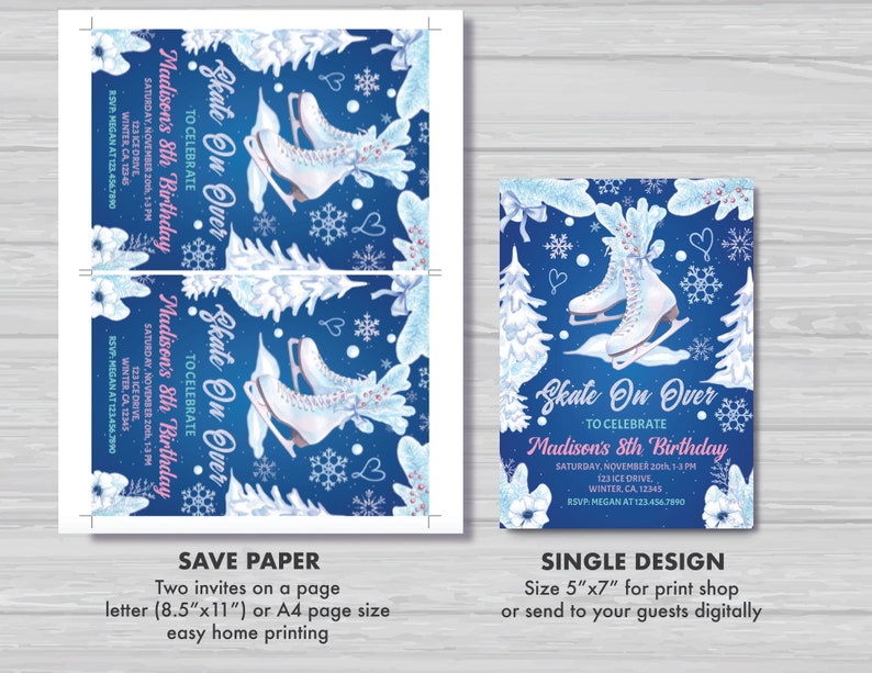 Ice Skating Birthday Invitation Ice Skating Invite Girl's Winter Skate Party Invitation Ice Skating Party Decorations Instant Download, IS1 image 4