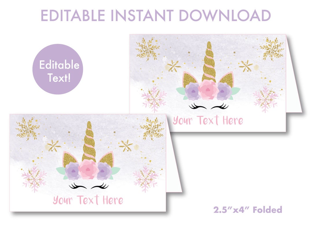 Winter Unicorn Food Table Tags Printable, Unicorn Food Labels, Unicorn ...
