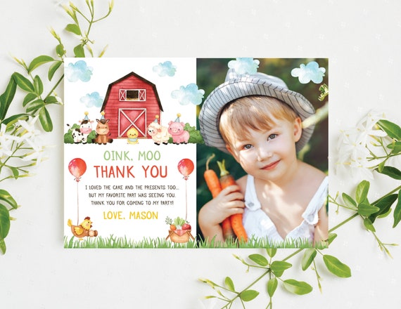 Farm Thank You Card Boy Farm Animals Birthday Thank You Note Barnyard Animals Birthday Party Printable Editable Instant Download F2 Il_570xn