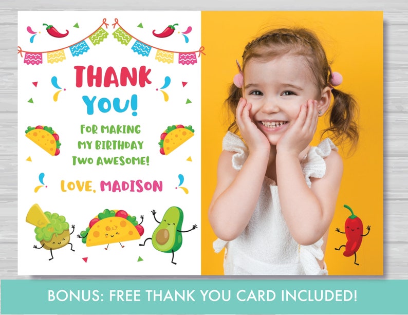 Taco TWOsday Invitation with Photo Mexican TWOsday Birthday Invitation Girl's 2nd Birthday Fiesta Cinco de Mayo Invite Instant Download TT1 image 4