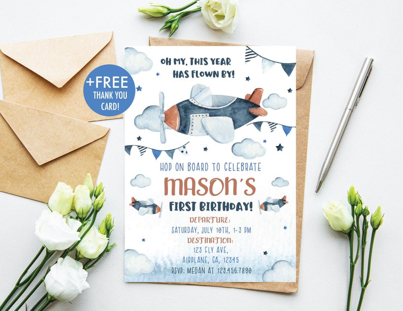 Airplane Birthday Invitation This Year Has Flown By Birthday Invitation Boys First Birthday Invitation Airplane Party Instant Download AP1 image 1