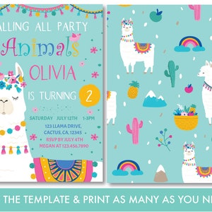 Llama Birthday Invitation Printable, Calling All Party Animals Birthday ...