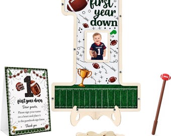 First Year Down Football 1st Birthday Guestbook Sign, Football Baby Birthday Keepsake, Sports Party Guestbook, First Birthday Decor