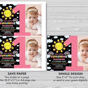 Editable Sunshine Birthday Invitation with Photo Girl's Summer First Birthday Our Little Sunshine Birthday Invitation Instant Download LS1 image 5