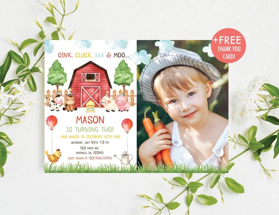 Farm Birthday Invitation Boy Farm Animals Birthday Invite Etsy