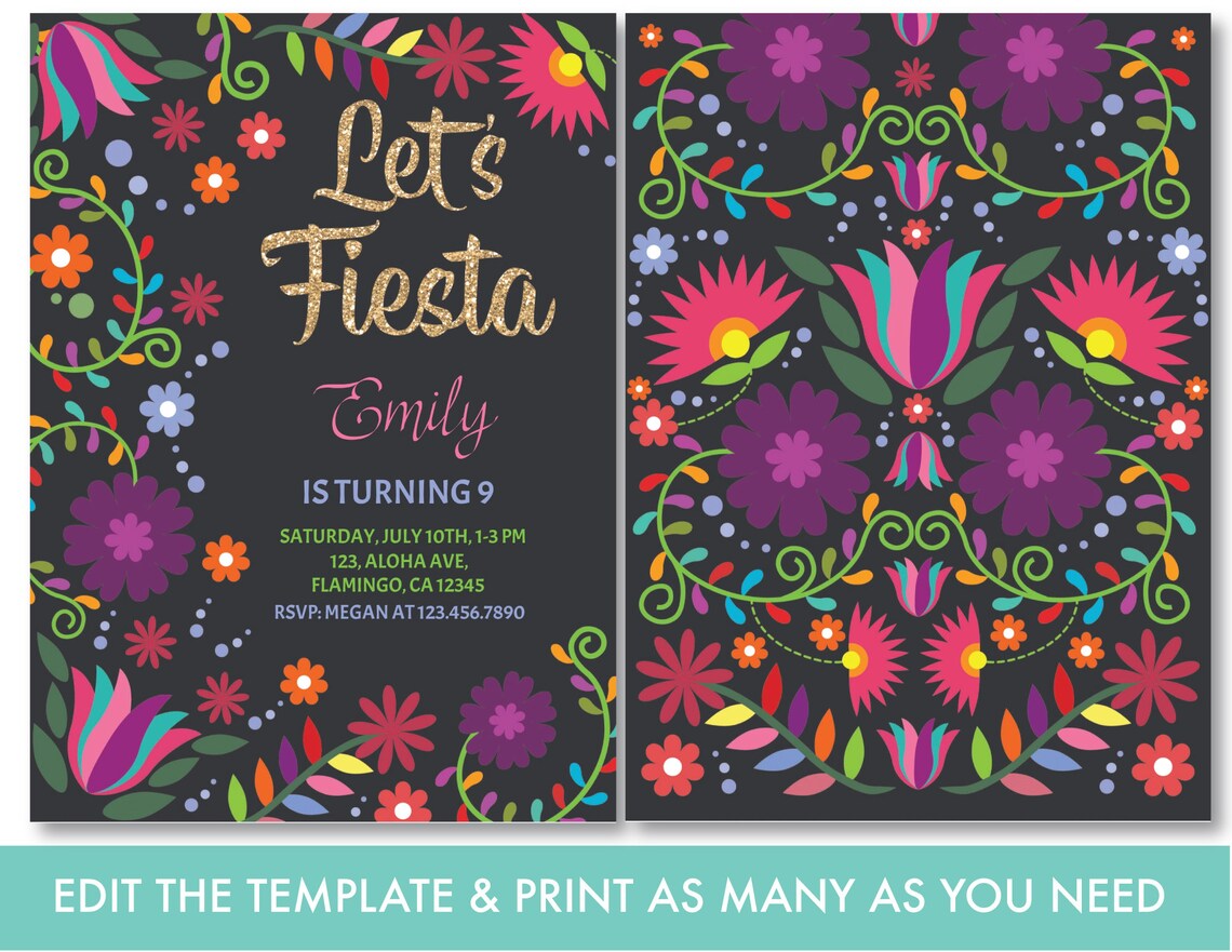 Let's Fiesta Birthday Invitation Mexican Fiesta Birthday - Etsy