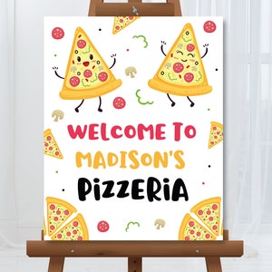 Fiesta de pizza signo de bienvenida niños fiesta de pizza pizza cumpleaños signo de bienvenida fiesta de cumpleaños de pizza editable descarga instantánea PZ1