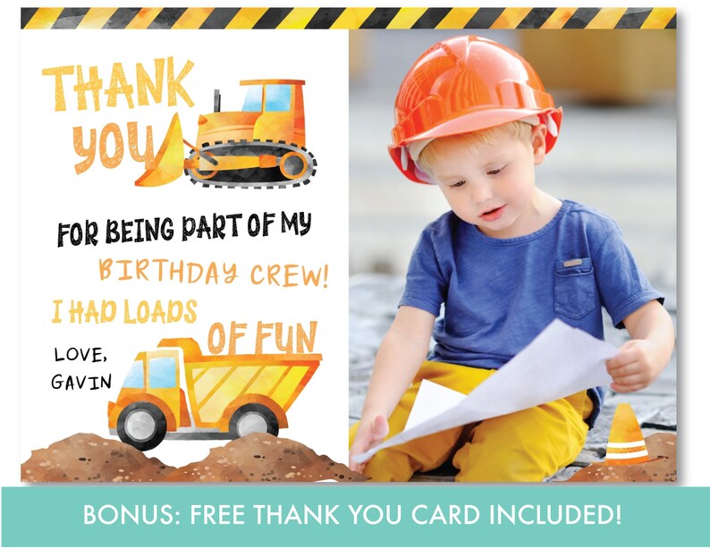 Construction First Birthday Invitation With Photo Construction 1st Birthday Invite Dump Truck Construction Party Instant Download, DT1 image 4