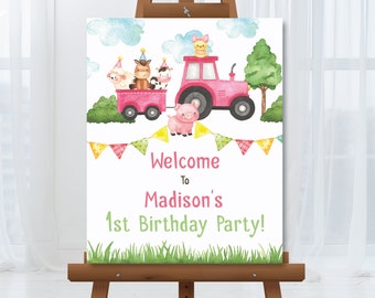 Farm Birthday Welcome Sign Barnyard Birthday Welcome Sign Girl's Farm Animal Birthday Decorations Printable Editable Instant Download F2