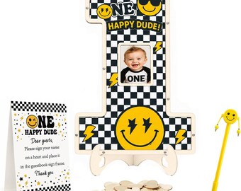 One Happy Dude 1st Birthday Guestbook Sign, First Birthday Keepsake, Smiley Face Birthday Decor, Retro Birthday Party Guestbook
