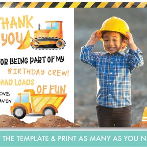 EDITABLE Construction Dump Truck Thank You Card Boy's Truck Birthday Construction Party Decorations Printable Instant Download, DT1 image 2