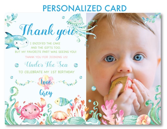 Under the Sea Thank you Card with Photo, Shark Thank You Card, Under the Sea Birthday, Under the Sea Party Decorations, Instant Download, U1 Il_570xn