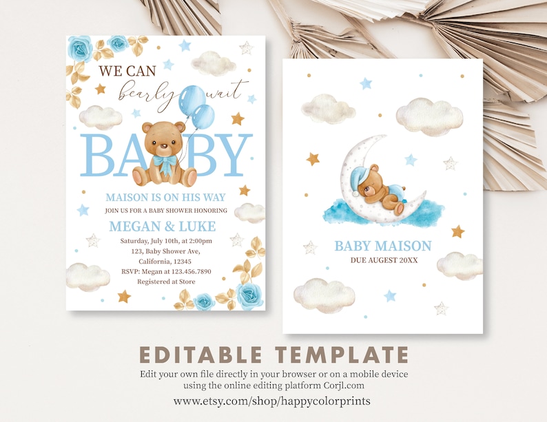 Editable Teddy Bear Baby Shower Invitation Printable Bear With - Etsy