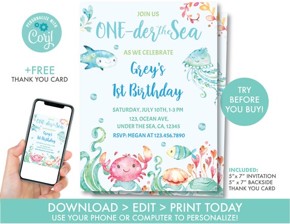 Buy Under the Sea First Birthday Invitation, Boys One-der the Sea