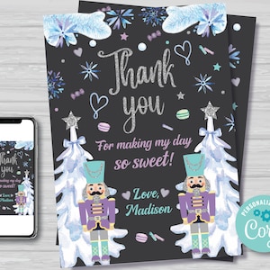 Cartão de agradecimento de aniversário quebra-nozes Terra dos doces Quebra-nozes de aniversário Festa de Natal Cartão de agradecimento de princesa de inverno Download instantâneo NU1