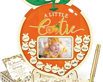 Little Cutie Baby Shower Guest Book Alternatives Set, Baby Shower Decorations with Photo Frame, Wood Slices Guest Book