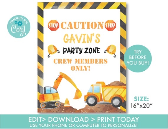 Construction Birthday Welcome Sign Printable Dump Truck Welcome Sign Construction Birthday Decorations, Editable Instant Download, DT1 Il_570xn