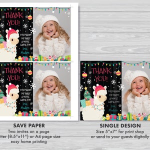 Llama Christmas Thank You Card With Photo Holiday Llama Party Decoration Llama Christmas Birthday Thank You Card Instant Download CL1 image 4