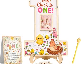 This Chick Is One First Birthday Guest Book, Farm Animal 1st Birthday Keepsake, Chicken Birthday Party Decor, Baby Chick Guestbook