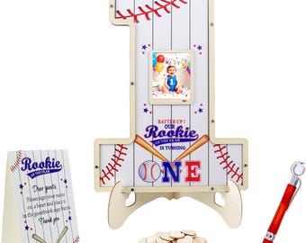Rookie First Birthday Guest Book, Baseball 1st Birthday Keepsake, Little Slugger Party Decor, Baseball Guestbook, Wooden Sign In Book