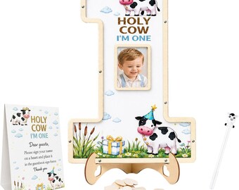 Holy Cow I’m One Guest Book Alternative, Personalized Highland Cow First Birthday Guestbook, Cow Birthday Sign In Board, Farm Party Decor
