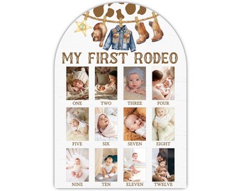 My First Rodeo Photo Board, Western Wild West Cowboy First Year Photo Display 12 Months Milestone Sign Wood Board 1st Birthday Decoration