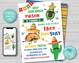 Taco TWOsday Invitation Mexican TWOsday Birthday Invitation Cinco de Mayo Boy's Second Birthday Fiesta 2nd Birthday Instant Download TT1