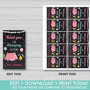 Glamping Favor Tags Let's Go Glamping Thank You Tags Under The Stars Girly Glamping Gift Tags Glamping Party Editable Instant Download GL1 image 2