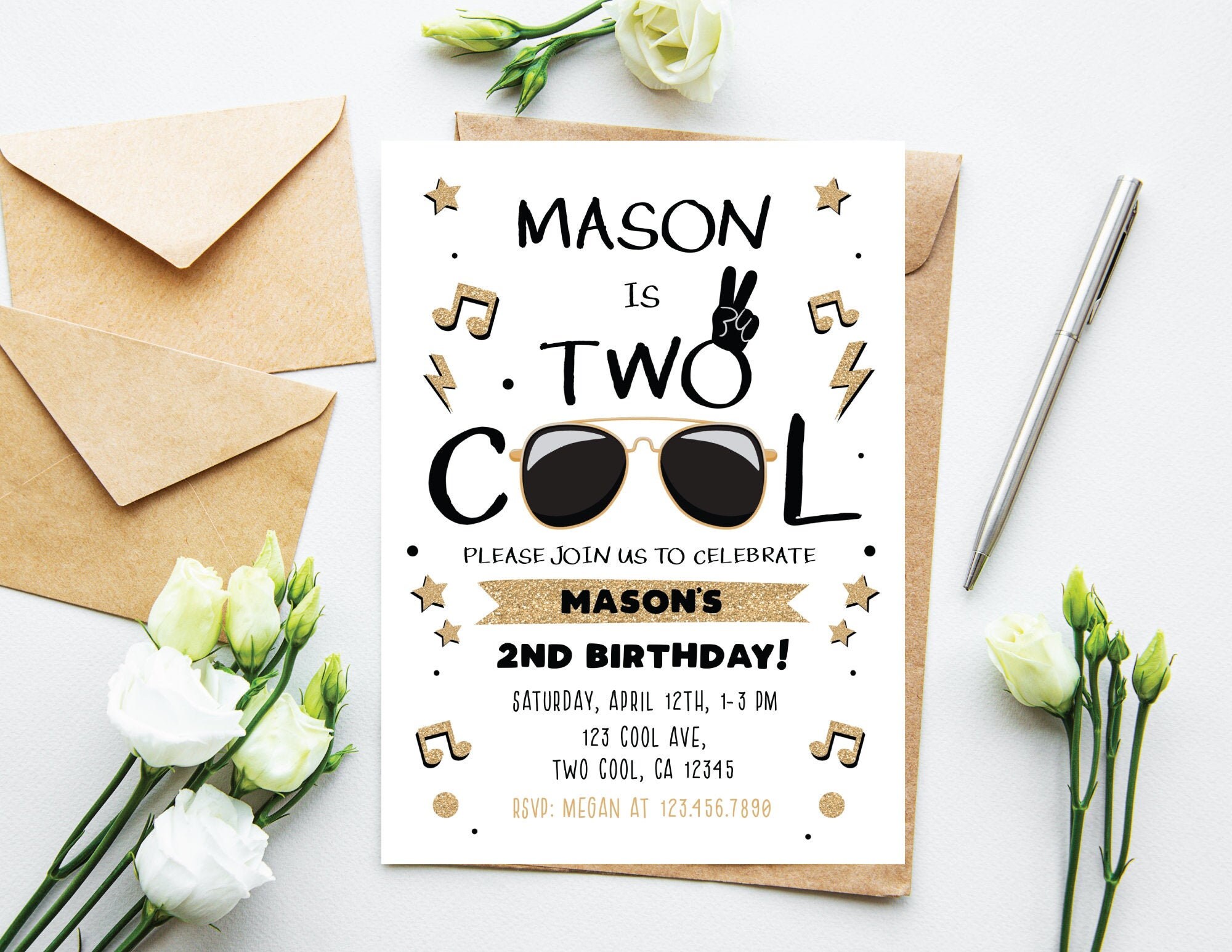 Two Cool Birthday Invitation Boy 2nd Birthday Party Two Cool Etsy UK