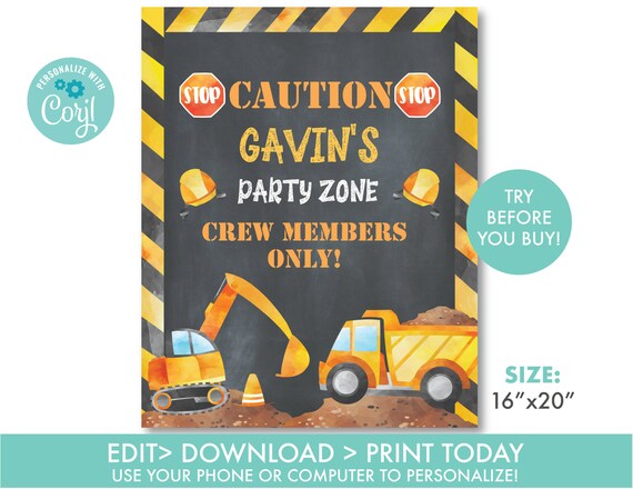 Construction Welcome Sign Printable Dump Truck Welcome Sign Door Sign Construction Birthday Decorations, Editable Instant Download, DT1 Il_570xn