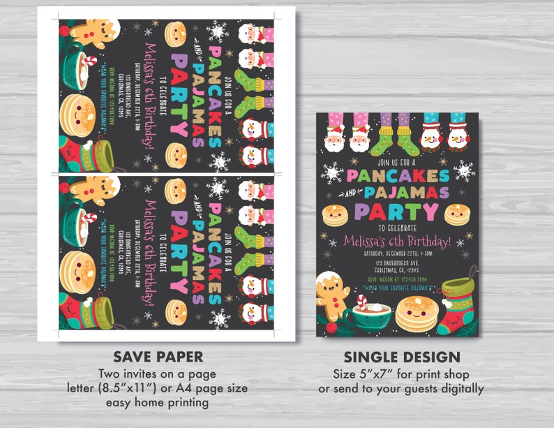 Christmas Pancakes and Pajamas Birthday Invitation Holiday Brunch Birthday Invite Black and Red Christmas Editable Instant Download PJ1